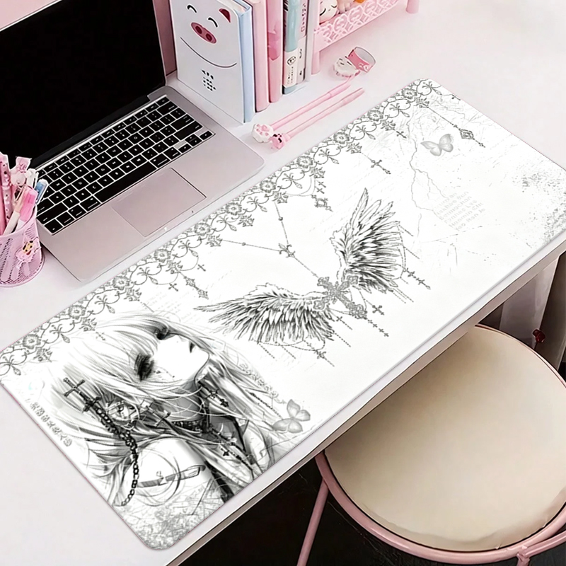 Gaming Accessories Aesthetic - لوحة ماوس جلدية سوداء وبيضاء بتصميم